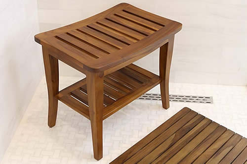 Teak Shower Bench With Shelf