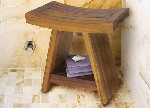 Teak Shower Stool with Shelf