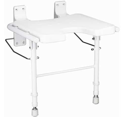 Wall mounted folding shower seat with legs